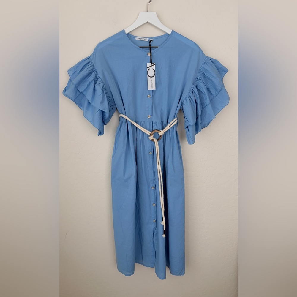 Cristina Vergani Tiered Ruffle Sleeve Button Front Dress Made in Italy